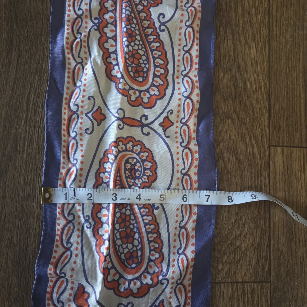 Vintage Carlo Paisley Satin Oblong Scarf Red White Blue Retro Neck Scarf